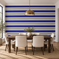 Indigo Cadence, peel and stick wallpaper styled on a feature wall