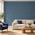 Indigo Contours, peel and stick wallpaper styled on a feature wall