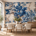 Indigo Grove, peel and stick wallpaper styled on a feature wall