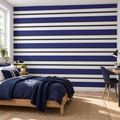 Indigo Lines, peel and stick wallpaper styled on a feature wall
