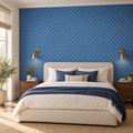 Indigo Ovals, peel and stick wallpaper styled on a feature wall