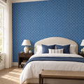 Indigo Petals, peel and stick wallpaper styled on a feature wall