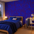 Indigo Silhouettes peel and stick wallpaper styled on a feature wall