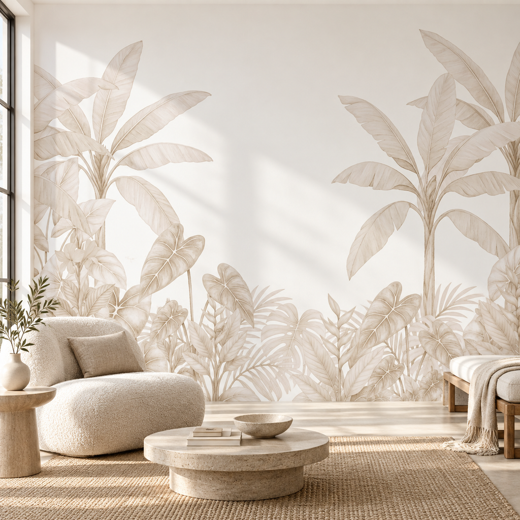 Ivory Canopy, peel and stick wallpaper styled on a feature wall