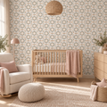 Ivory Mosaic peel and stick wallpaper styled on a feature wall