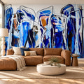 Jelly Blue mural by Lara Scolari, peel and stick wallpaper styled in a room