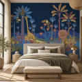 Jungle Parade, peel and stick wallpaper styled on a feature wall