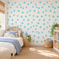 Aqua Blossoms peel and stick wallpaper styled on a feature wall