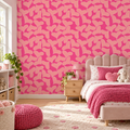 Blush Hearts peel and stick wallpaper styled on a feature wall