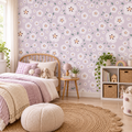 Blush Meadow peel and stick wallpaper styled on a feature wall