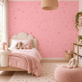 Blush Sprinkle peel and stick wallpaper styled on a feature wall