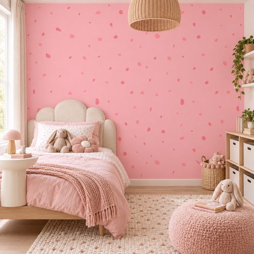 Blush Sprinkle peel and stick wallpaper styled on a feature wall
