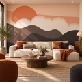 Amber Clouds peel and stick wallpaper mural styled on a feature wall