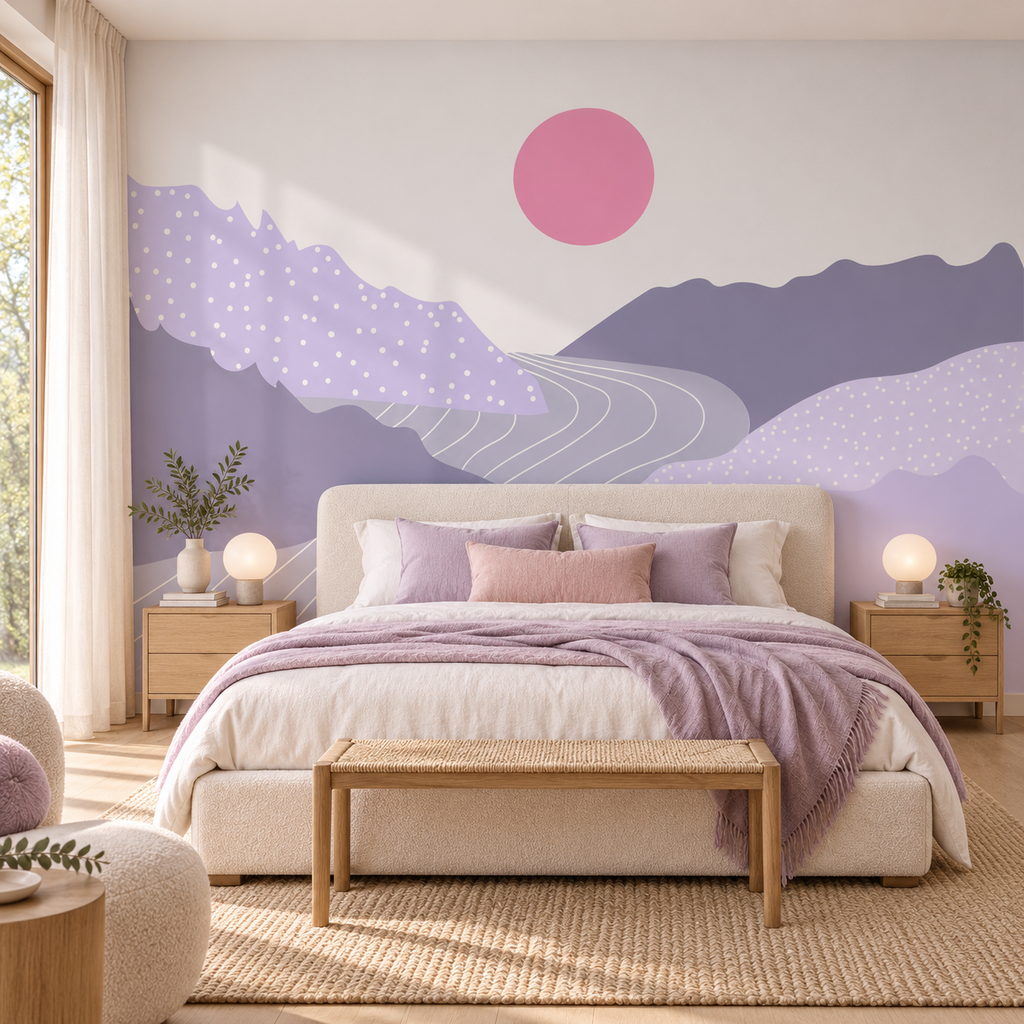 Blush Passage peel and stick wallpaper mural styled on a feature wall