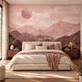 Blush Peaks peel and stick wallpaper mural styled on a feature wall