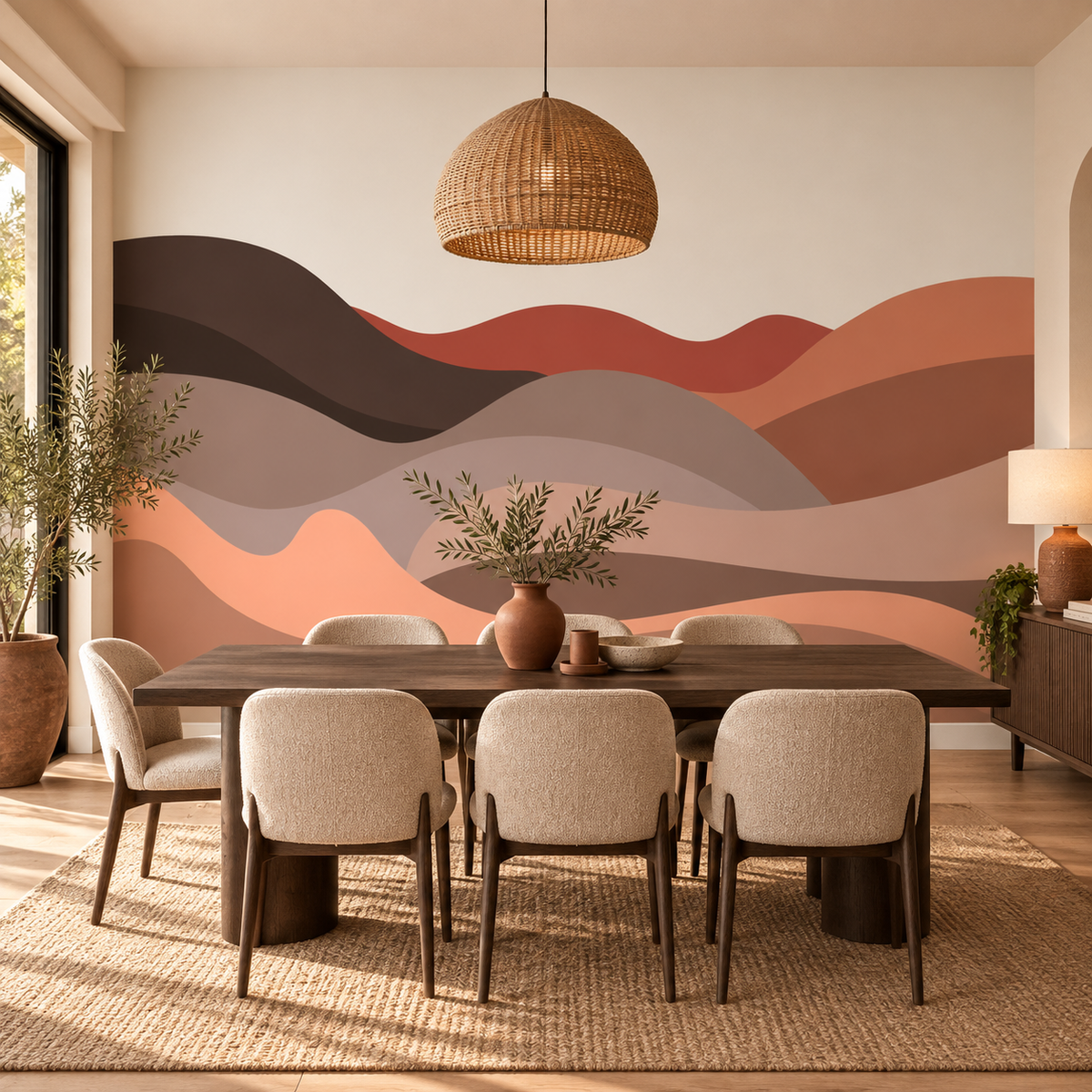 Clay Horizon peel and stick wallpaper mural styled on a feature wall