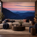Twilight Ridges peel and stick wallpaper mural styled on a feature wall