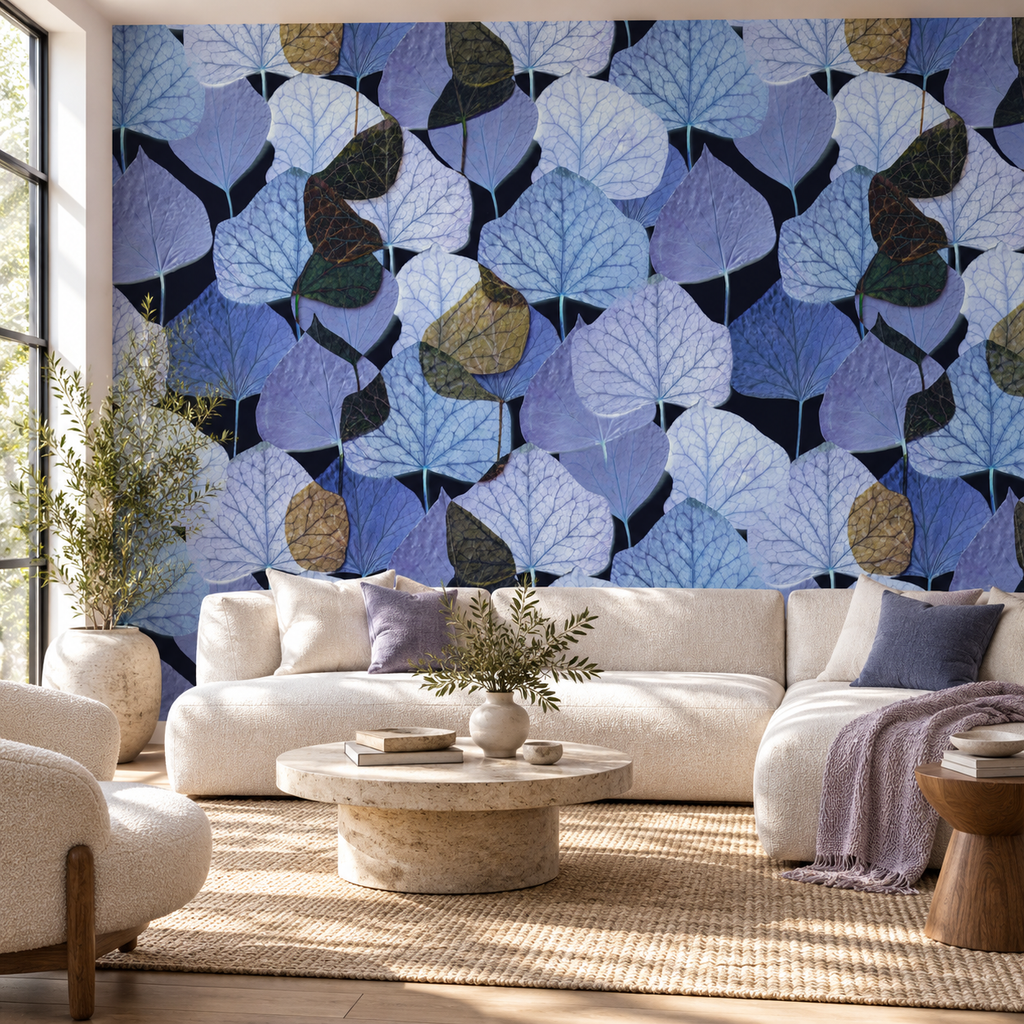 Lavender Canopy, peel and stick wallpaper styled on a feature wall