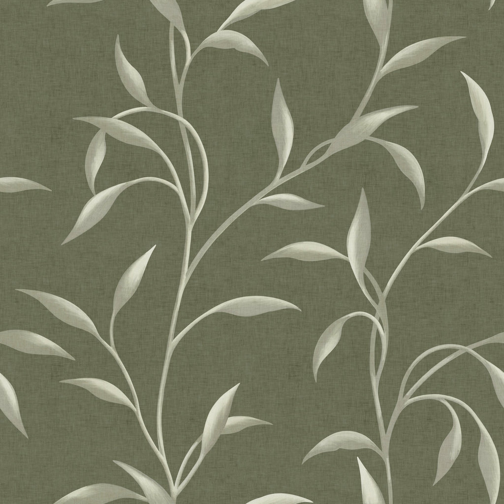 Leafy Vine in Dark Olive Green by Sarah Thorpe, peel and stick wallpaper
