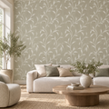 Leafy Vine in Natural Beige by Sarah Thorpe, peel and stick wallpaper styled on a feature wall