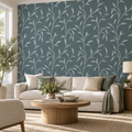 Leafy Vine in Steel Grey by Sarah Thorpe, peel and stick wallpaper styled on a feature wall