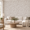 Leafy Vine in Warm Grey by Sarah Thorpe, peel and stick wallpaper styled on a feature wall