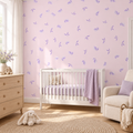 Lilac Leaves peel and stick wallpaper styled on a feature wall