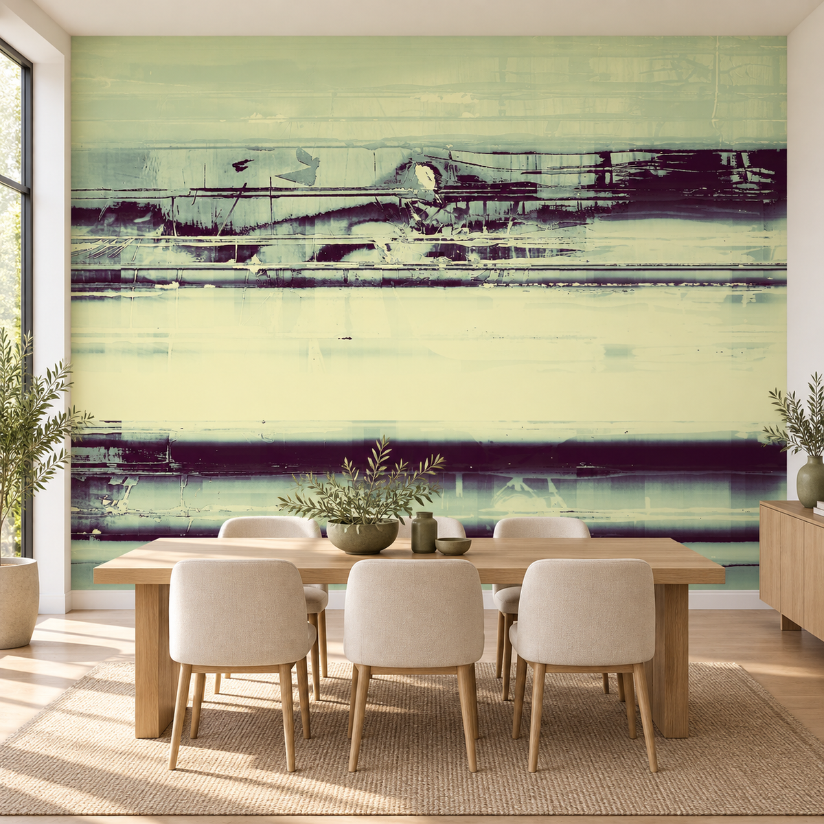 Lime Horizon, peel and stick wallpaper styled on a feature wall