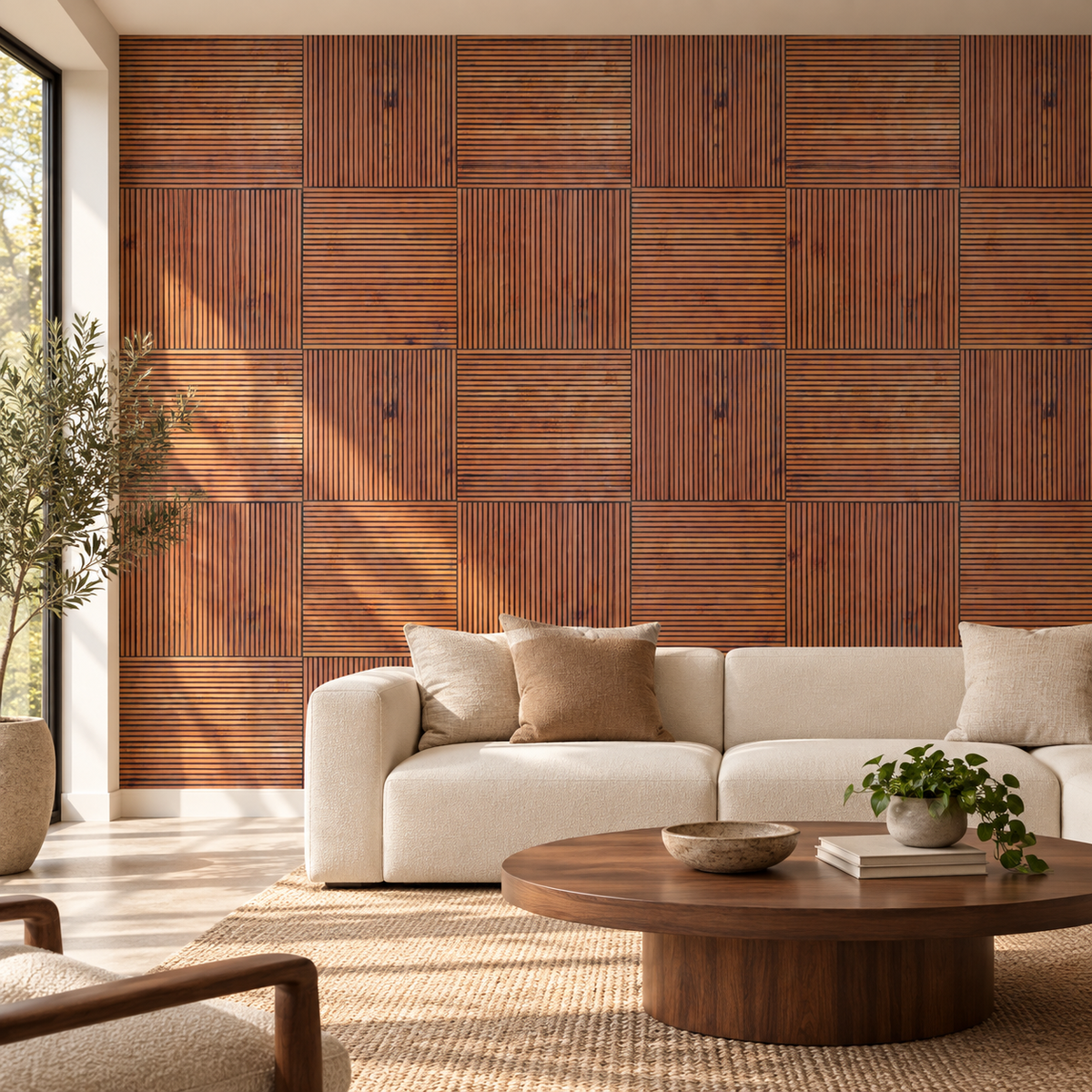 Linear Panels, peel and stick wallpaper styled on a feature wall