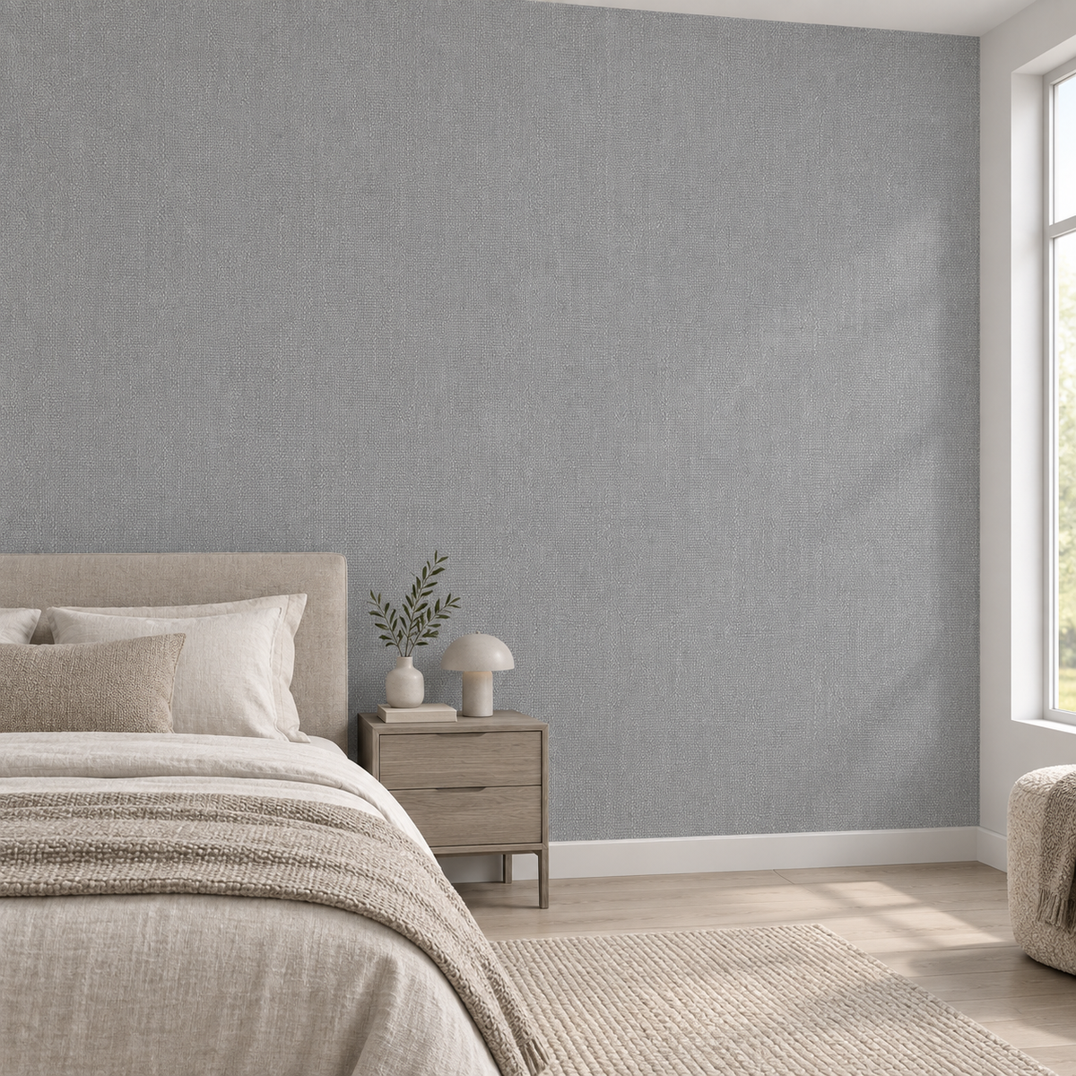 Linen Haze, peel and stick wallpaper styled on a feature wall