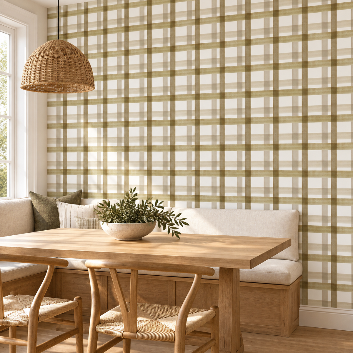 Linen Lattice, peel and stick wallpaper styled on a feature wall