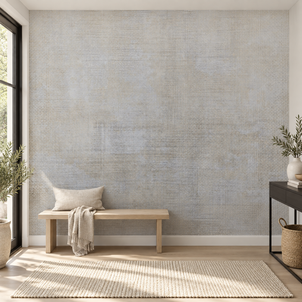 Linen Mist, peel and stick wallpaper styled on a feature wall