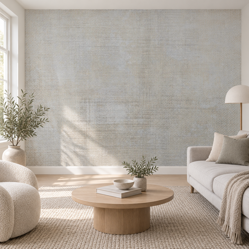 Greige Linen, peel and stick wallpaper styled on a feature wall