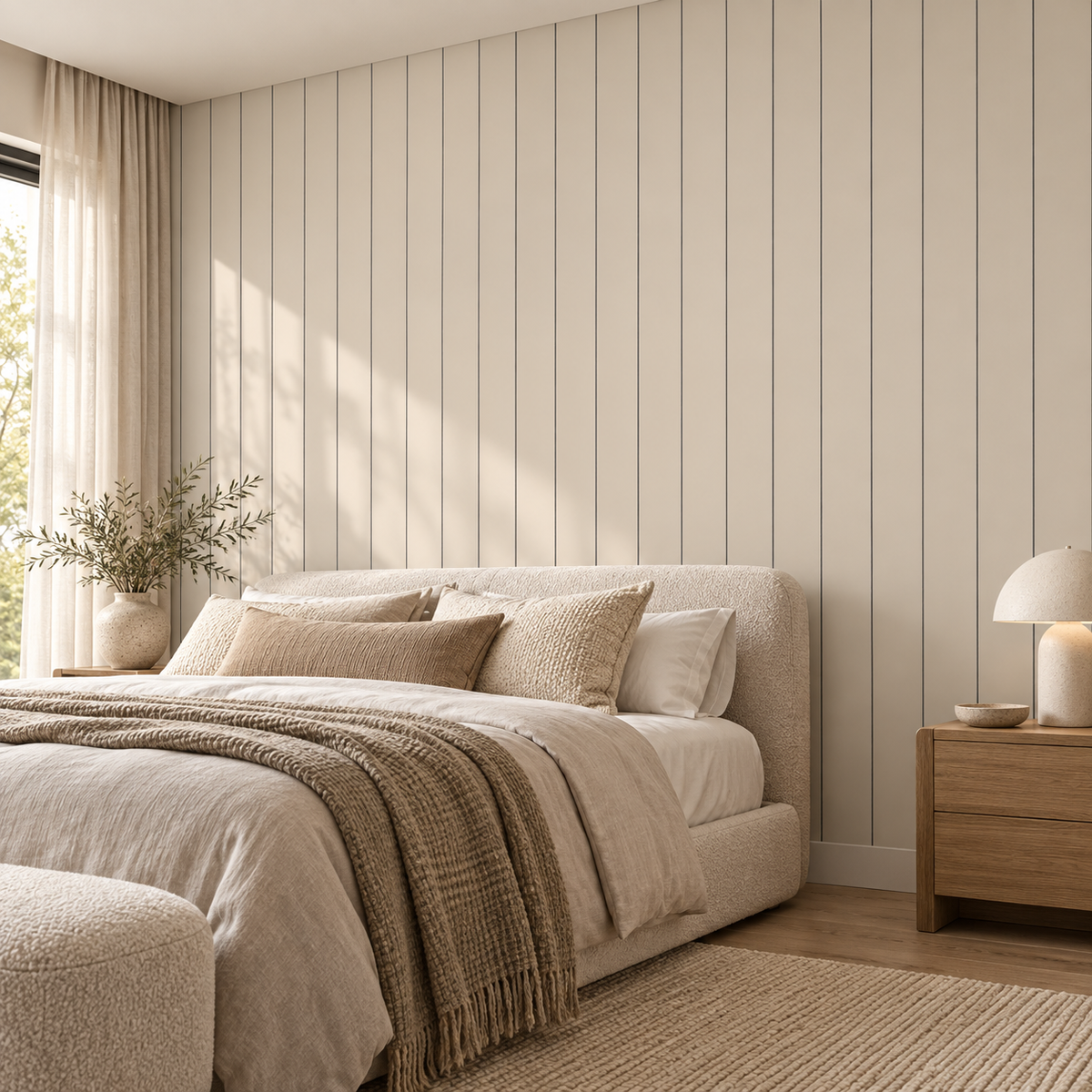 Linen Panels, peel and stick wallpaper styled on a feature wall