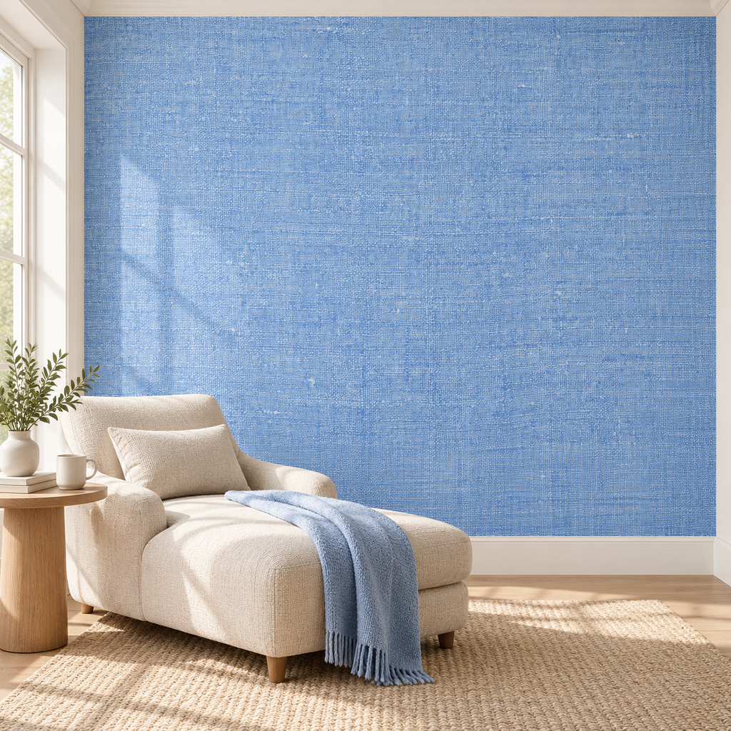 Linen Sky, peel and stick wallpaper styled on a feature wall