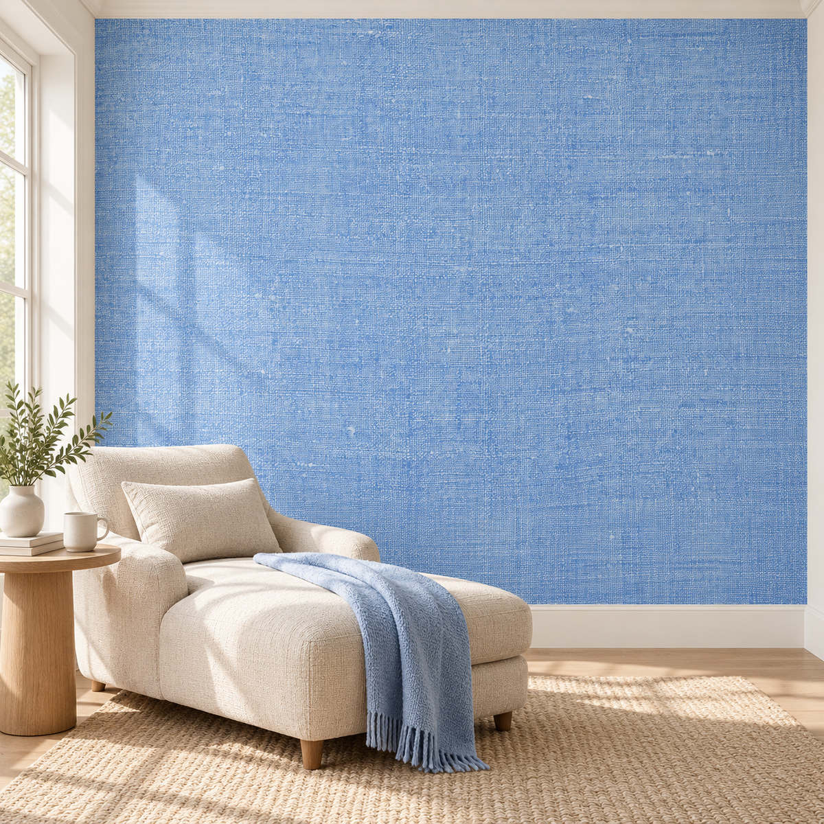 Linen Sky, peel and stick wallpaper styled on a feature wall