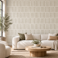 Lozenge Geometric Tile in Light Beige by Sarah Thorpe, peel and stick wallpaper styled on a feature wall