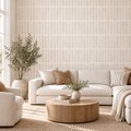 Lozenge Geometric Tile in Light Blush Pink by Sarah Thorpe, peel and stick wallpaper styled on a feature wall