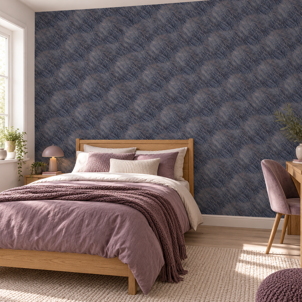 Mauve Honeycomb, peel and stick wallpaper styled on a feature wall