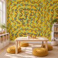 Maze Doodle peel and stick wallpaper styled on a feature wall