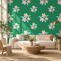 Meadow Blossoms, peel and stick wallpaper styled on a feature wall