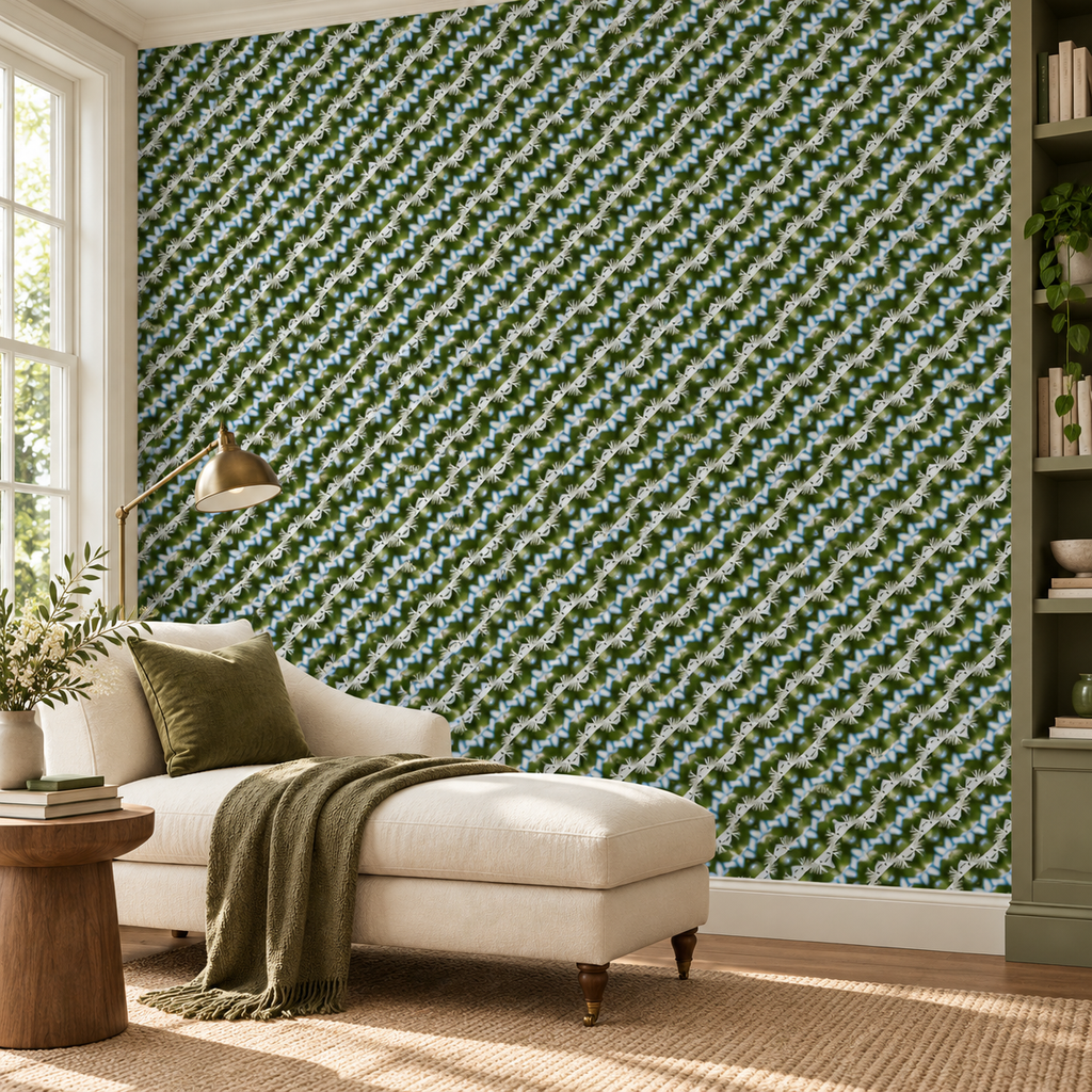 Meadow Ripple, peel and stick wallpaper styled on a feature wall