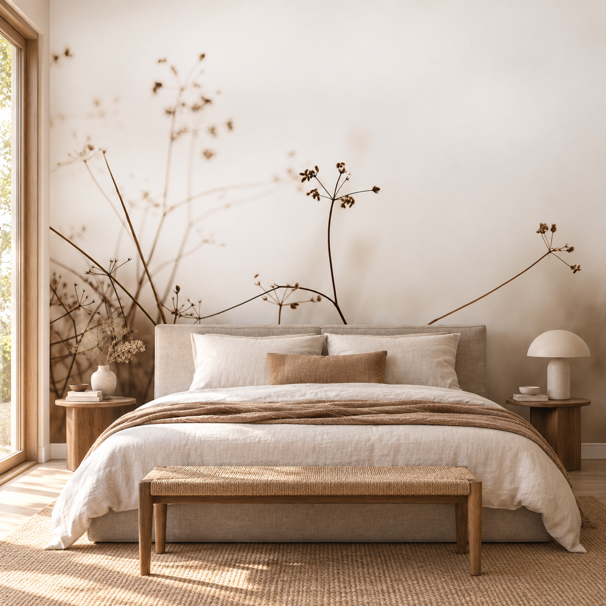Meadow Seedhead, peel and stick wallpaper styled on a feature wall