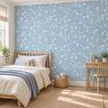 Meadow Sketch peel and stick wallpaper styled on a feature wall