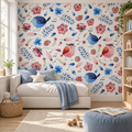 Melody Birds, peel and stick wallpaper styled on a feature wall