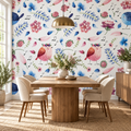 Melody Garden, peel and stick wallpaper styled on a feature wall