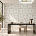Mid Century Geometric in Soft Grey by Sarah Thorpe, peel and stick wallpaper styled on a feature wall