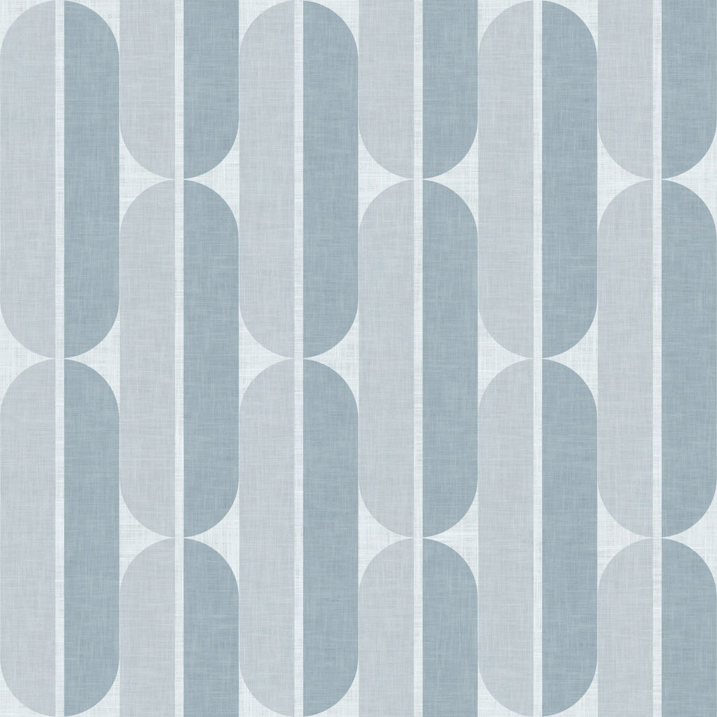 Mid Century Oval Stripe in Blue Grey by Sarah Thorpe, peel and stick wallpaper, mid-century Oval Stripe by Sarah Thorpe