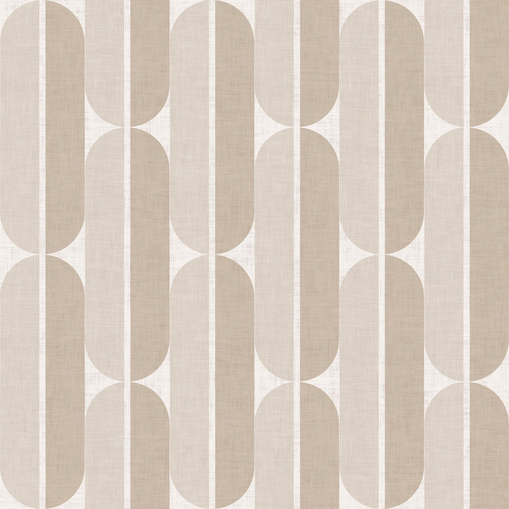 Mid Century Oval Stripe in Plaster Pink by Sarah Thorpe, peel and stick wallpaper, mid-century Oval Stripe by Sarah Thorpe