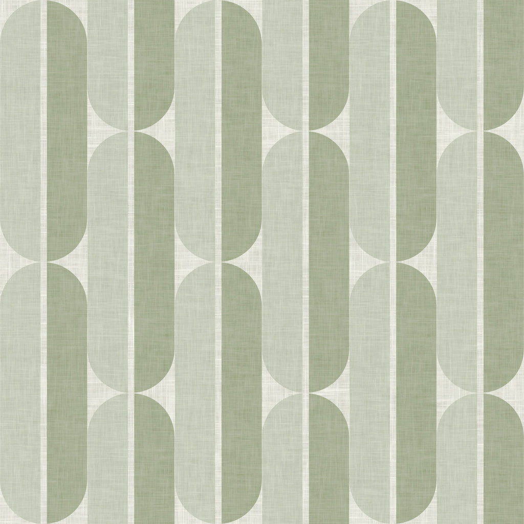Mid Century Oval Stripe in Sage Green by Sarah Thorpe, peel and stick wallpaper, mid-century Oval Stripe by Sarah Thorpe